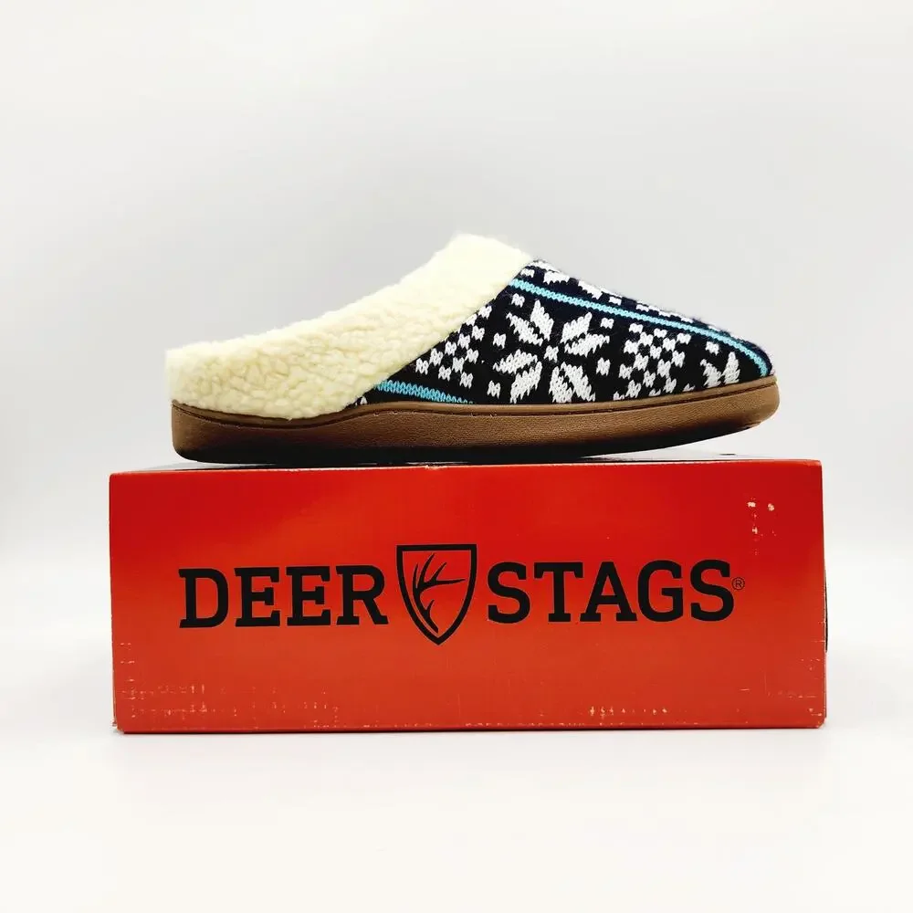 Deer Stags Men's Navy Fair Isle Knit Faux Fur Lodge Slipper Size L / 11-12